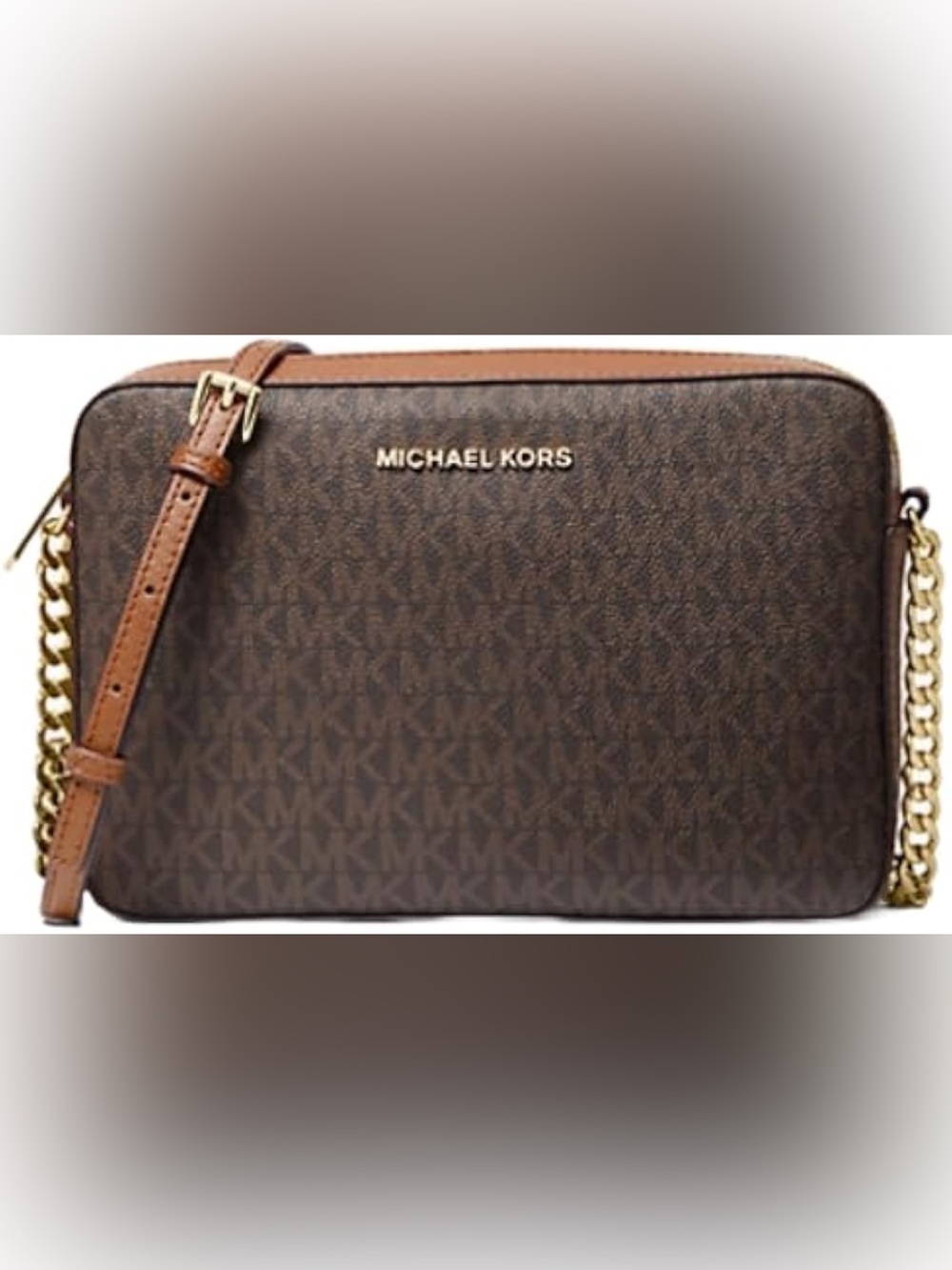 Michael Kors Brown Signature Messenger Crossbody with Tan Trim
